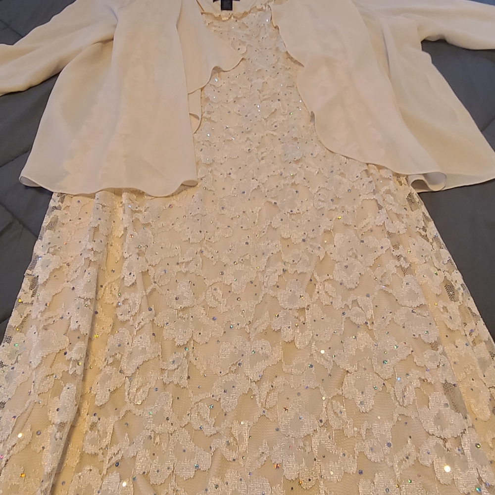 Ivory tank lace overlay dress with jacket